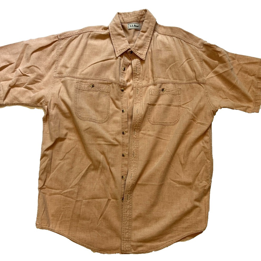 L.L. Bean Shirt Men XL Tall Brown Textured Button Down Short Sleeve USA Made Vtg